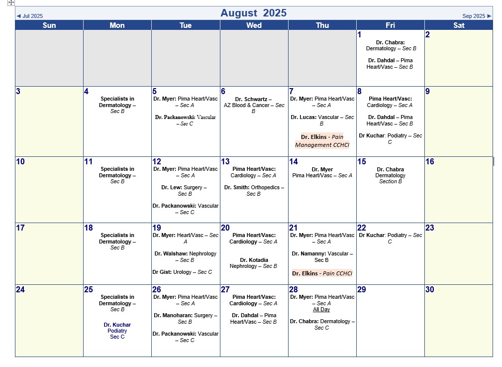 August Specialty Calendar